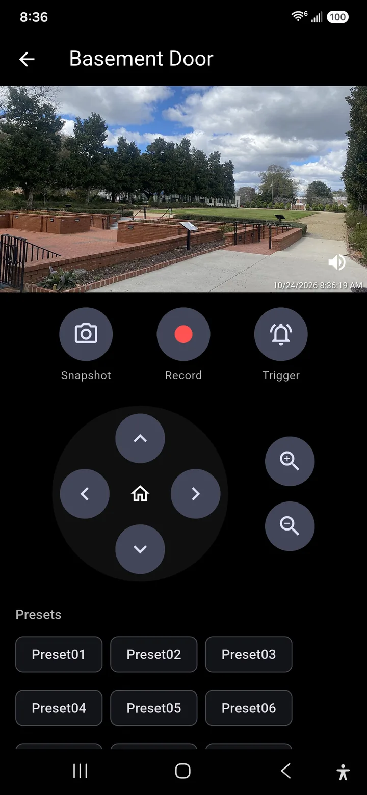 Single camera with pan, tilt, zoom and preset controls